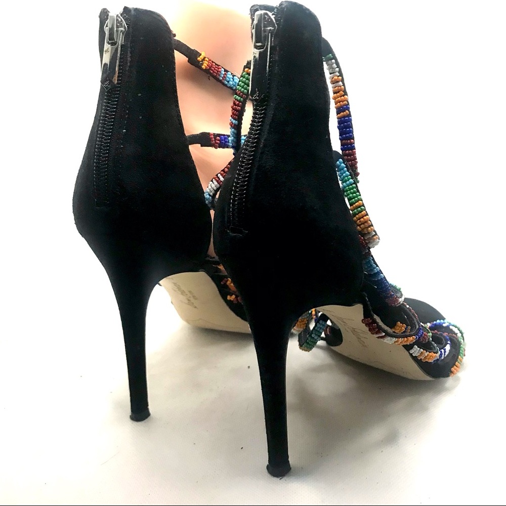 SAM EDELMAN "SAGE" BLACK SUEDE AND MULTI-COLOR BEAD STILETTO HEELS (10M) - Picture 7 of 13